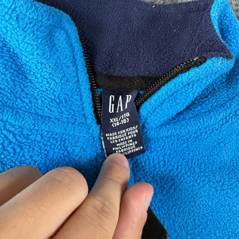 Gap Performance Kids XXL 14-16 Fleece Pullover 1/4 Zip Blue Colorblock 4210